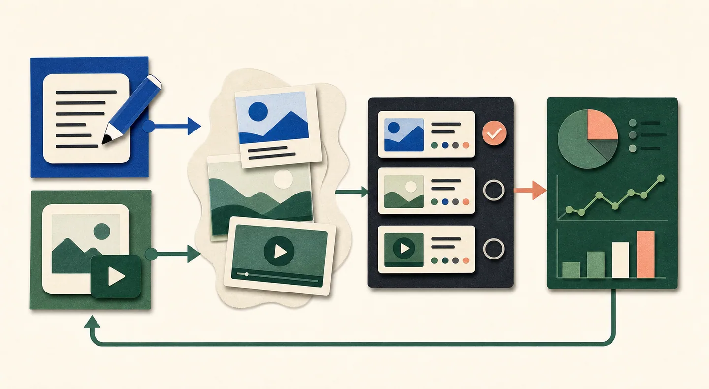 Copy, image, video, testing, and analytics modules combine into a complementary practical AI advertising stack.