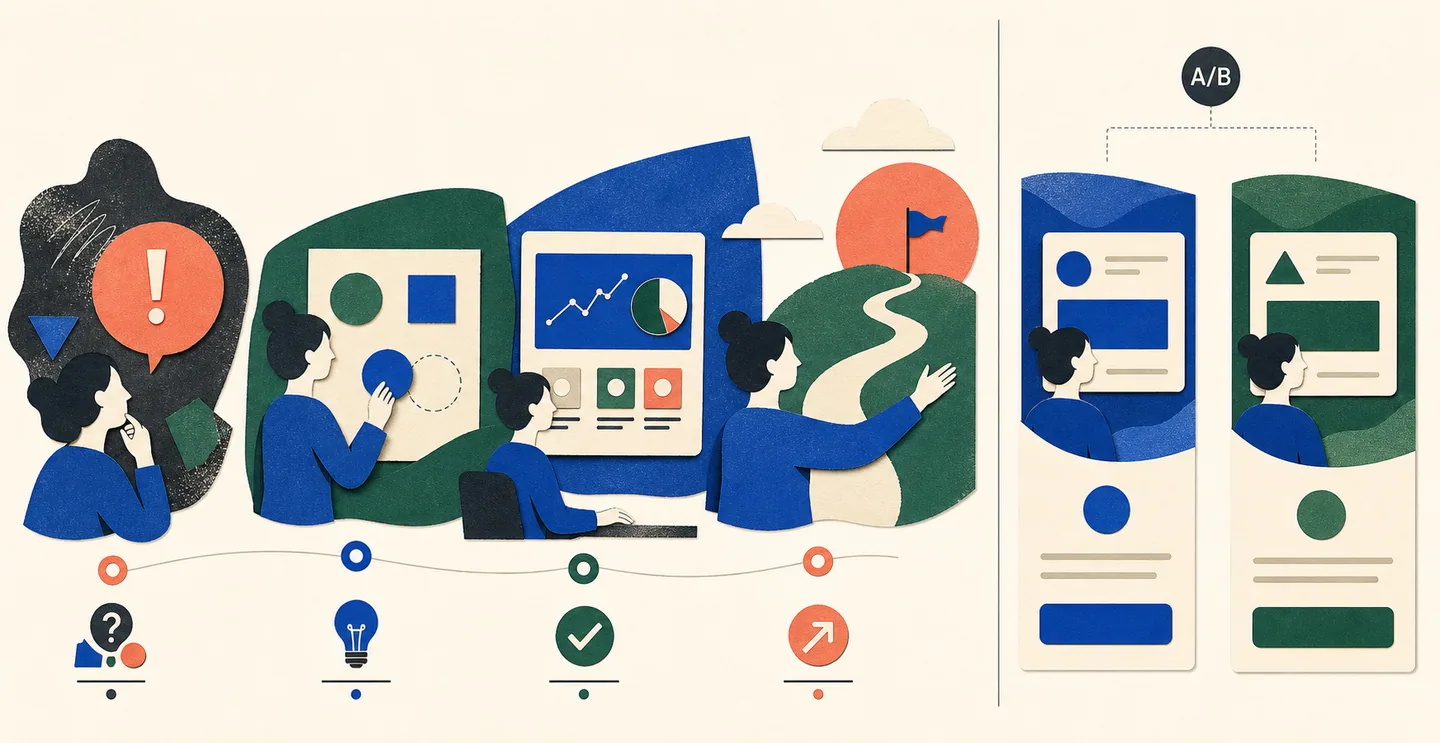 A connected sequence from opening visual to call to action is compared with a split test of isolated end variants.